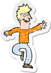 retro distressed sticker of a cartoon happy man