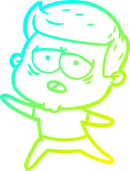 cold gradient line drawing of a cartoon tired man