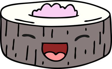 hand drawn quirky cartoon happy sushi