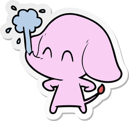 sticker of a cute cartoon elephant spouting water