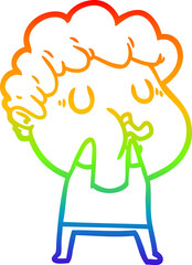rainbow gradient line drawing of a cartoon man pulling face