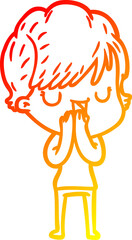 warm gradient line drawing of a cartoon woman talking