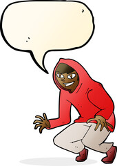 cartoon mischievous boy in hooded top with speech bubble