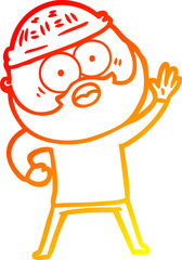 warm gradient line drawing of a cartoon bearded man