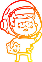 warm gradient line drawing of a cartoon tired astronaut