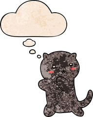 cute cartoon cat with thought bubble in grunge texture style