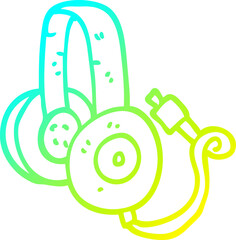 cold gradient line drawing of a cartoon headphones with wire