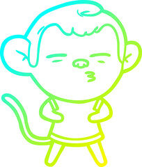 cold gradient line drawing of a cartoon suspicious monkey