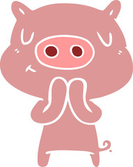 flat color style cartoon content pig