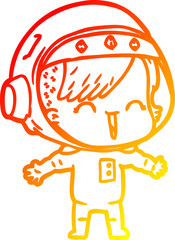 warm gradient line drawing of a cartoon laughing astronaut girl 