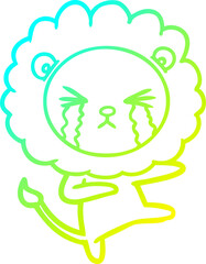 cold gradient line drawing of a cartoon crying lion