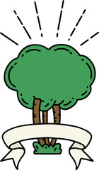 scroll banner with tattoo style tree