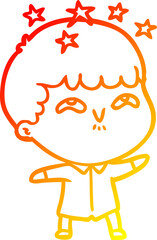warm gradient line drawing of a cartoon amazed boy