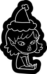 pretty quirky cartoon icon of a elf girl wearing santa hat