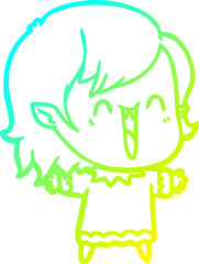 cold gradient line drawing of a cute cartoon happy vampire girl