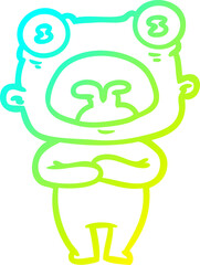 cold gradient line drawing of a cartoon weird alien communicating