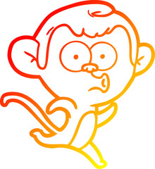 warm gradient line drawing of a cartoon surprised monkey