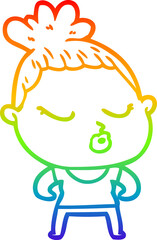rainbow gradient line drawing of a cartoon calm woman