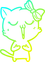 cold gradient line drawing of a cartoon cat