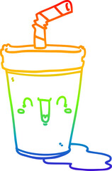 rainbow gradient line drawing of a cute cartoon soda