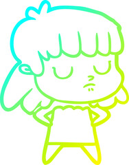 cold gradient line drawing of a cartoon indifferent woman