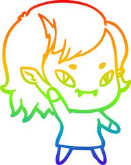 rainbow gradient line drawing of a cartoon friendly vampire girl