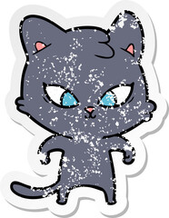 distressed sticker of a cute cartoon cat