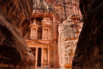 Beautiful Petra archaeological site in the narrow canyon