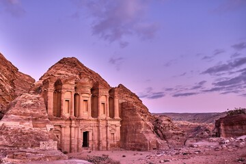 Beautiful aesthetic landscape of the Petra at a pink sunset