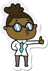 sticker of a cartoon woman wearing glasses