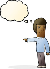 cartoon man pointing with thought bubble
