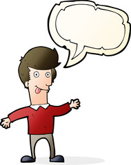 cartoon man sticking out tongue with speech bubble