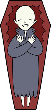 Spooky Cartoon Vampire In Coffin