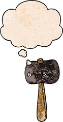 cartoon mallet with thought bubble in grunge texture style