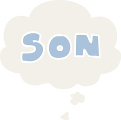 cartoon word son with thought bubble in retro style