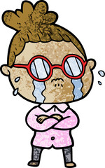 cartoon crying woman wearing spectacles