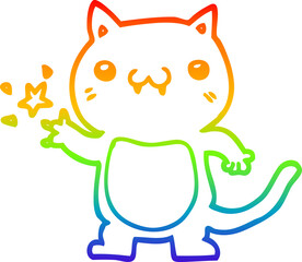 rainbow gradient line drawing of a cartoon cat scratching
