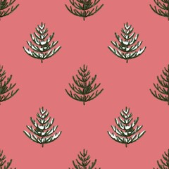 Watercolor seamless pattern of Christmas trees. New Year's Paper