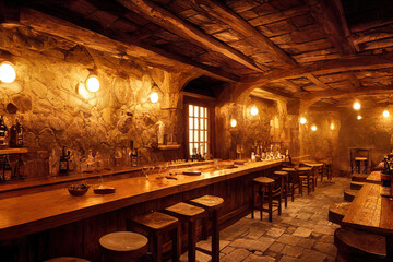 Fototapeta na wymiar medieval tavern bar interior, art illustration