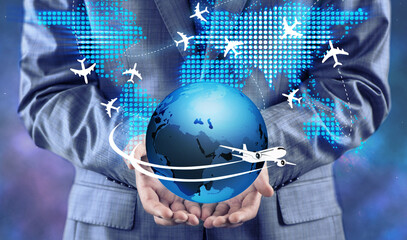 Businessman in air travel concept