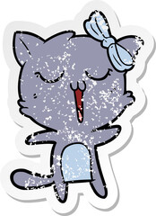 distressed sticker of a cartoon cat