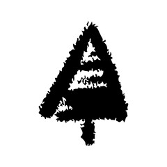 Christmas tree icon. Black ink line silhouette. Front side view. Vector simple flat graphic hand drawn illustration. Isolated object on a white background. Isolate.