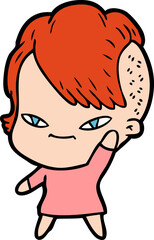 cute cartoon girl with hipster haircut