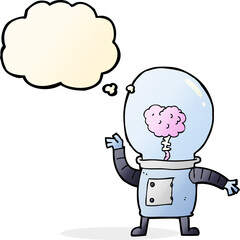 cartoon robot cyborg with thought bubble