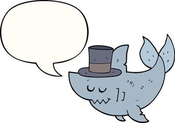 cartoon shark wearing top hat with speech bubble