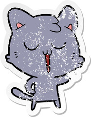 distressed sticker of a cartoon cat singing