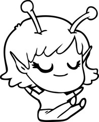 smiling alien girl cartoon sitting