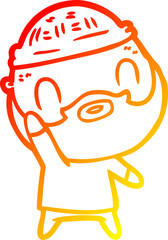 warm gradient line drawing of a cartoon bearded man