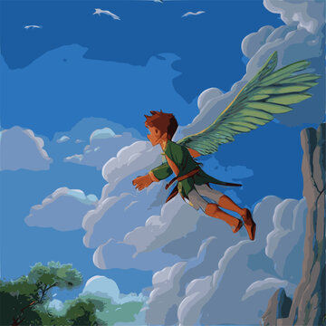 Little man with big wing, superheroe, icarus