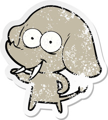 distressed sticker of a happy cartoon elephant